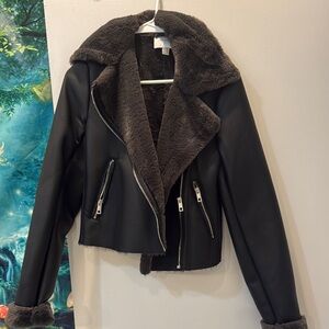 Women's Black Faux Leather Jacket with Fur Lining